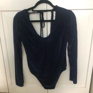 Velvet navy blue ribbed body suit